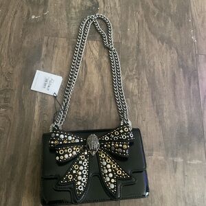 Kurt Geiger Black and Silver Shoulder Bag with Crystal Bow